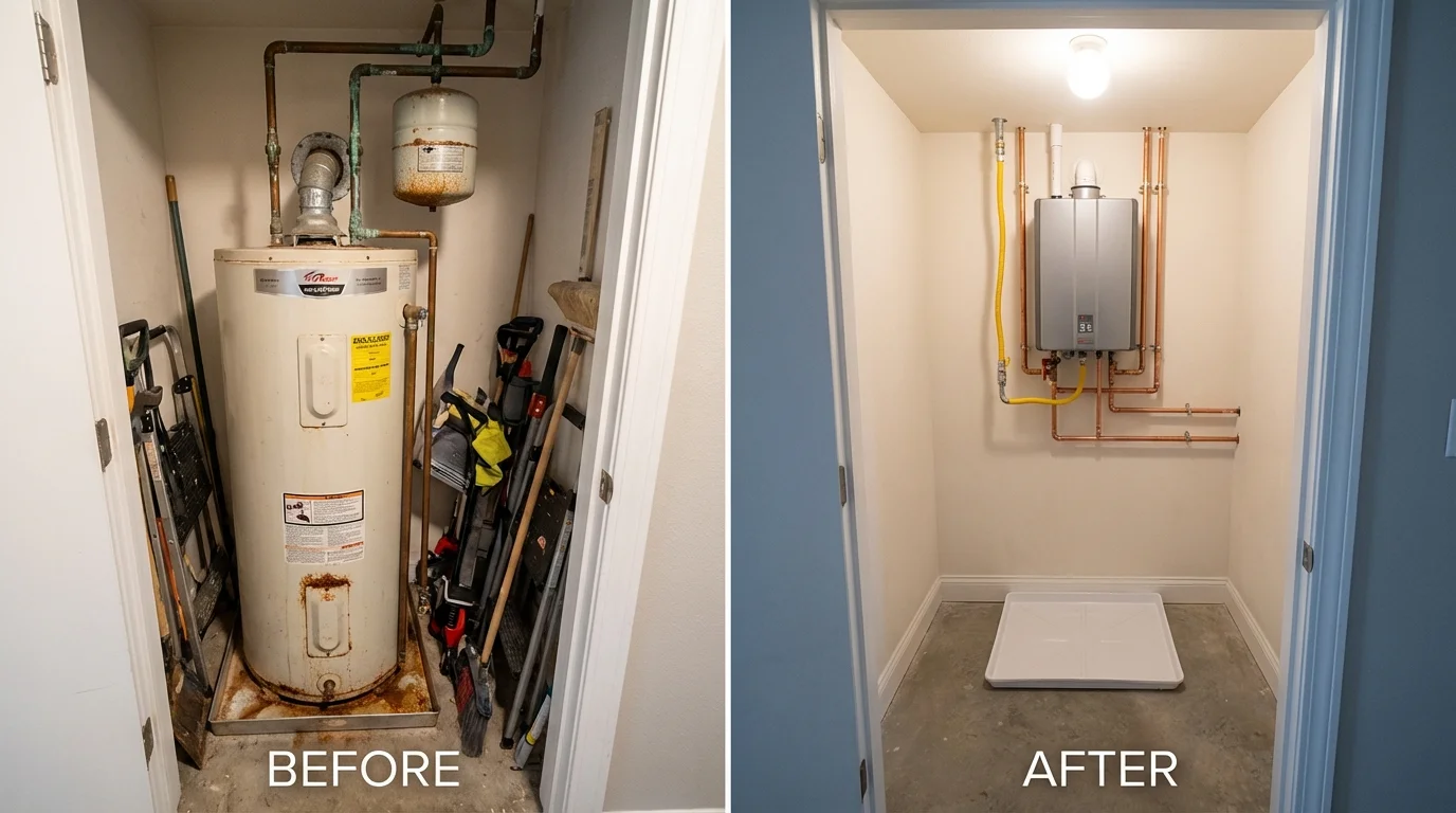 Tank water heater versus wall-mounted tankless unit comparison for Hempstead, NY homeowners