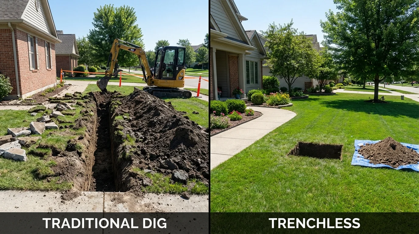 Trenchless sewer repair with minimal yard damage versus traditional excavation in Hempstead, NY